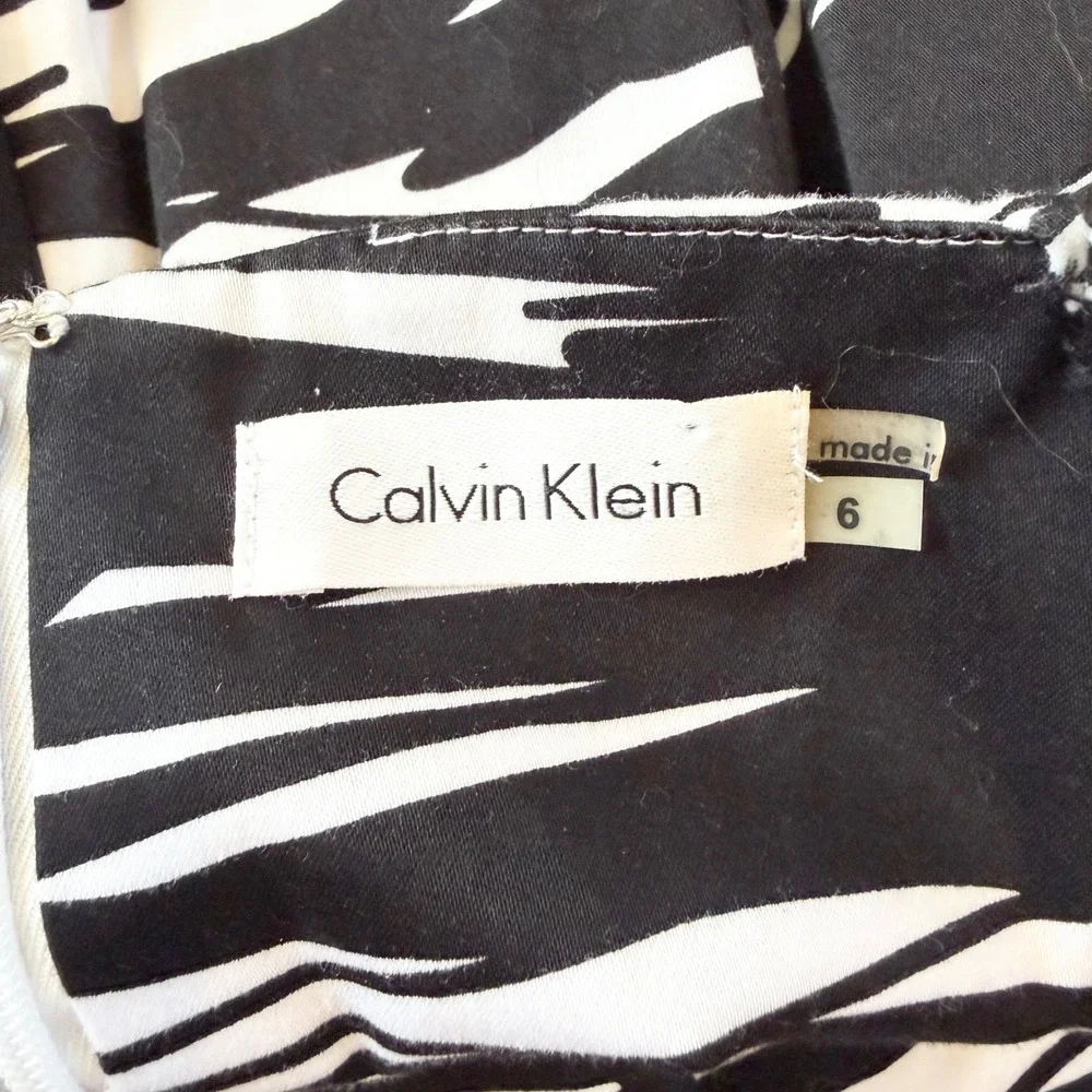 Calvin Klein Womens Black White‎ Abstract Brushstroke Sheath Dress Size 6